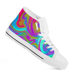 Neon Psychedelic Trippy Print White High Top Sneakers