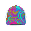 Neon Psychedelic Trippy Print White Mesh Trucker Hat