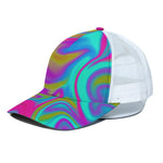 Neon Psychedelic Trippy Print White Mesh Trucker Cap