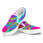 Neon Psychedelic Trippy Print White Slip On Sneakers