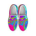 Neon Psychedelic Trippy Print White Slip On Sneakers