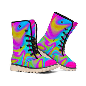 Neon Psychedelic Trippy Print Winter Boots