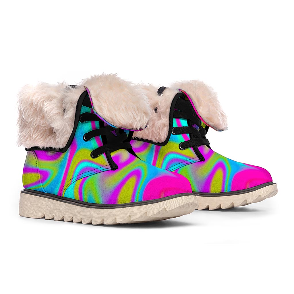 Neon Psychedelic Trippy Print Winter Boots