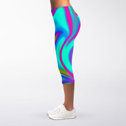 Neon Psychedelic Trippy Print Women's Capri Leggings