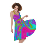 Neon Psychedelic Trippy Print Women's Sleeveless Dress