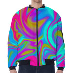 Neon Psychedelic Trippy Print Zip Sleeve Bomber Jacket