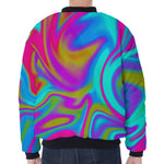 Neon Psychedelic Trippy Print Zip Sleeve Bomber Jacket