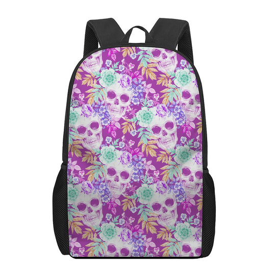 Neon Skull Floral Pattern Print 17 Inch Backpack