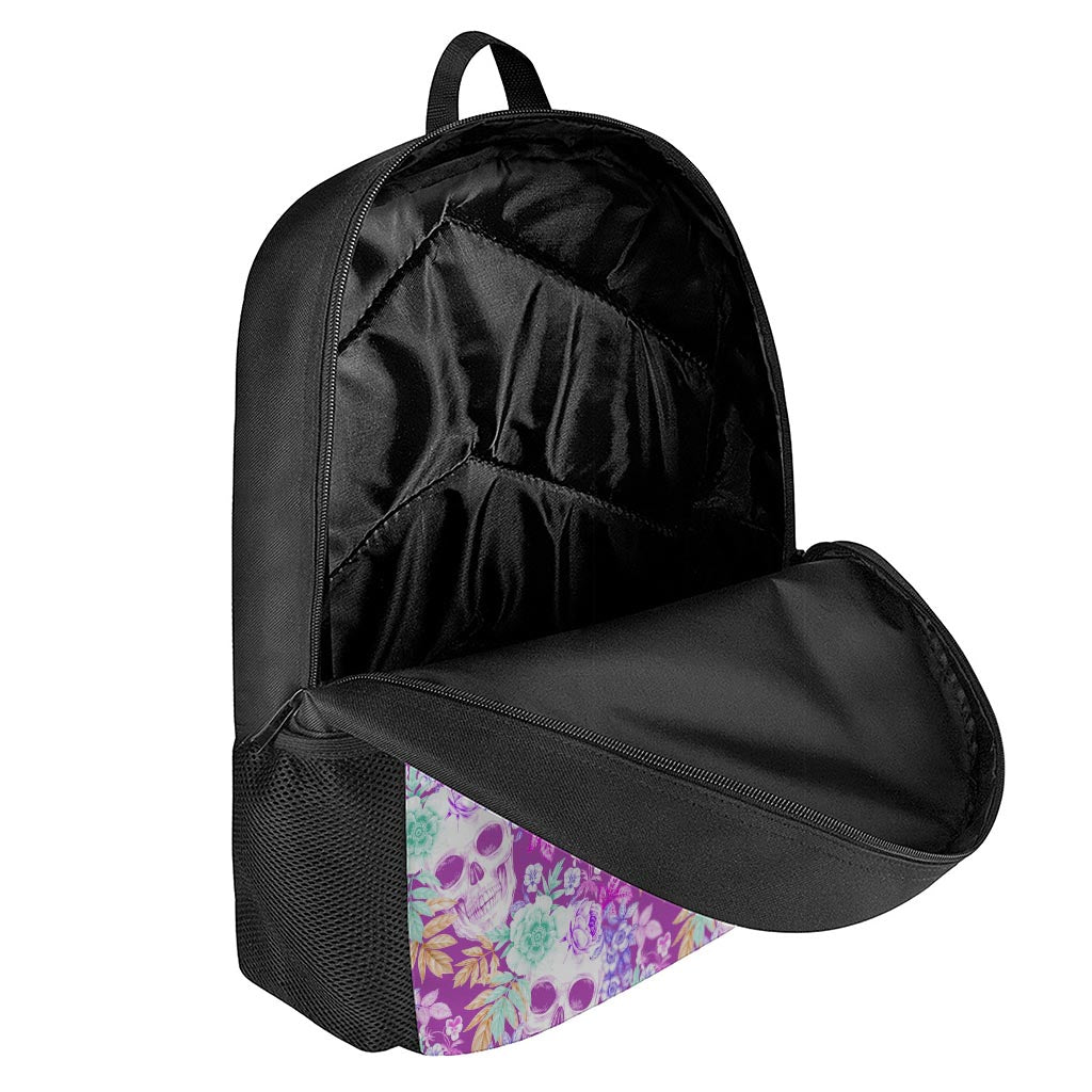 Neon Skull Floral Pattern Print 17 Inch Backpack