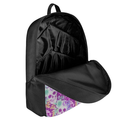 Neon Skull Floral Pattern Print 17 Inch Backpack