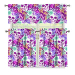 Neon Skull Floral Pattern Print 3 Piece Kitchen Curtains