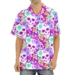 Neon Skull Floral Pattern Print Aloha Shirt