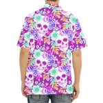 Neon Skull Floral Pattern Print Aloha Shirt