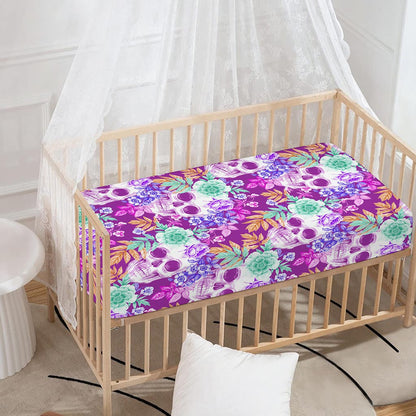 Neon Skull Floral Pattern Print Baby Crib Sheet