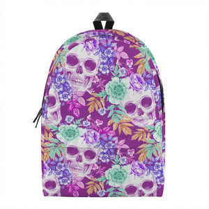 Neon Skull Floral Pattern Print Backpack