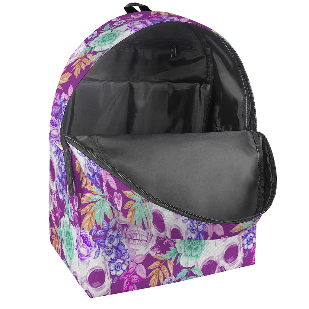 Neon Skull Floral Pattern Print Backpack