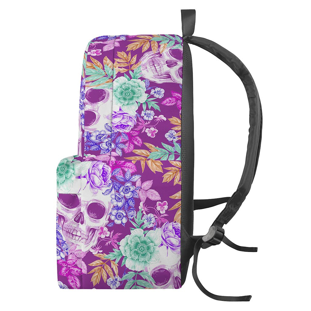 Neon Skull Floral Pattern Print Backpack