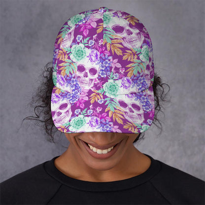 Neon Skull Floral Pattern Print Baseball Cap