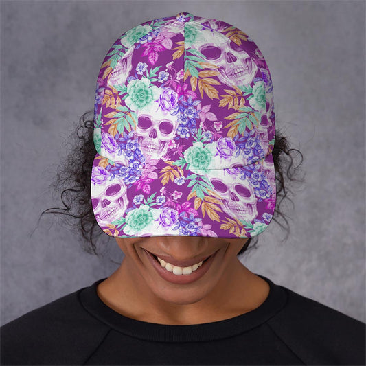 Neon Skull Floral Pattern Print Baseball Cap