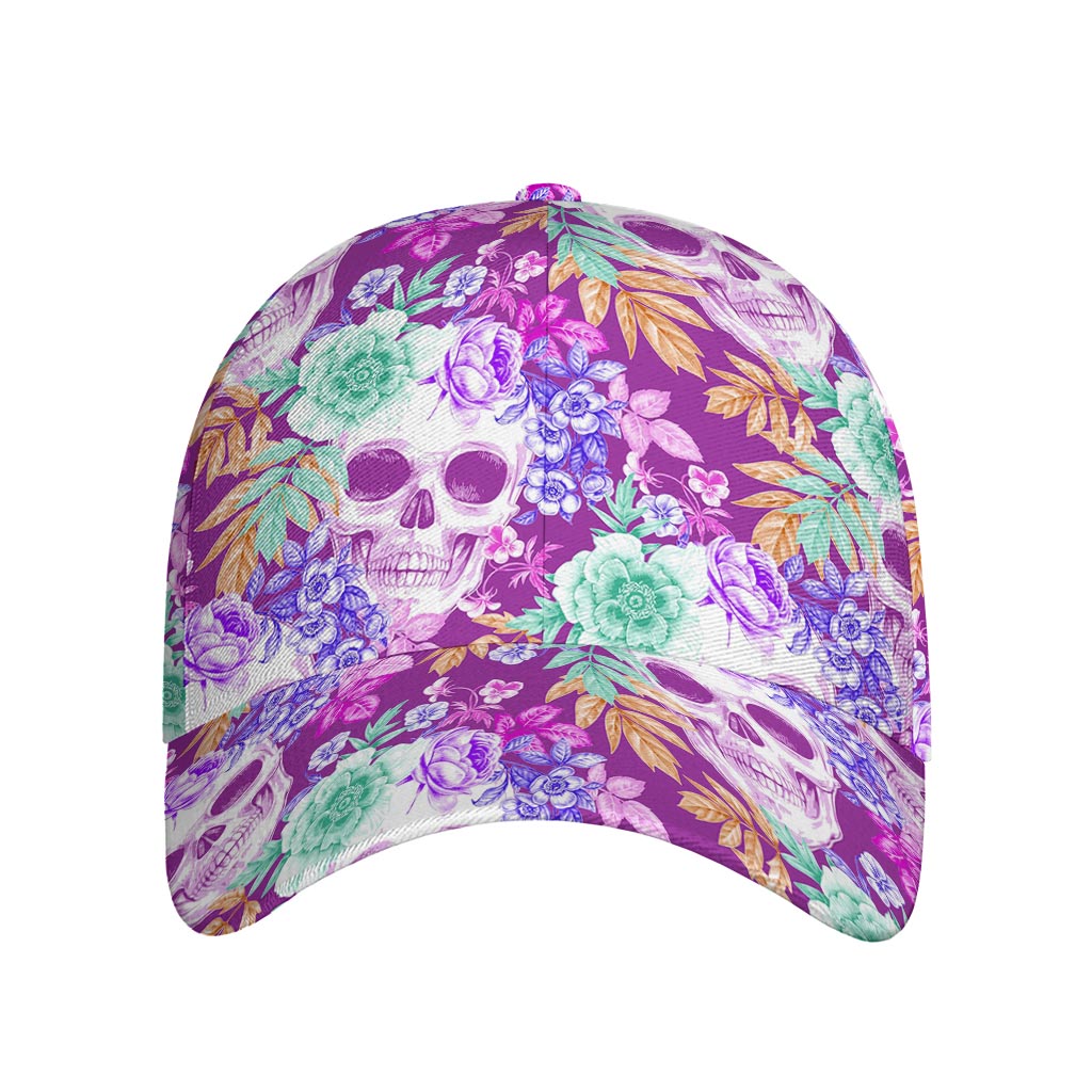 Neon Skull Floral Pattern Print Baseball Cap