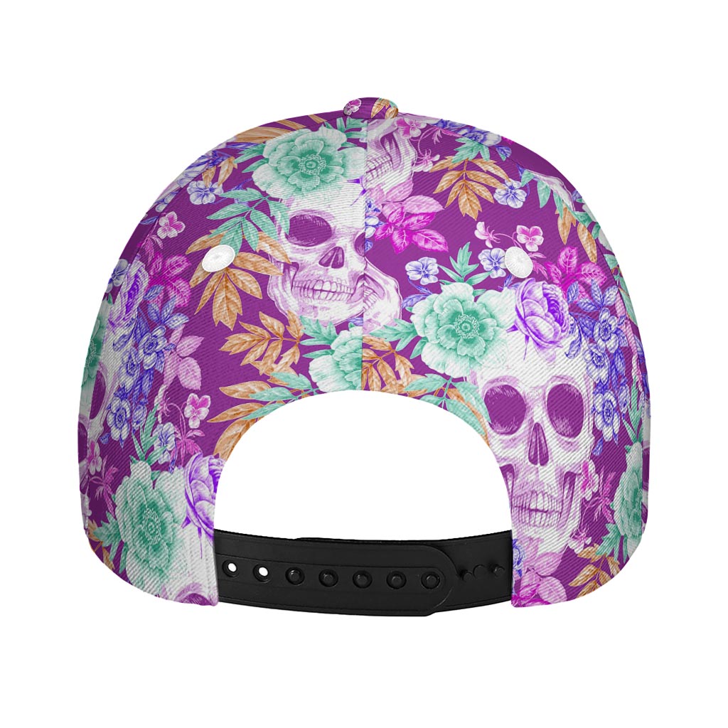 Neon Skull Floral Pattern Print Baseball Cap