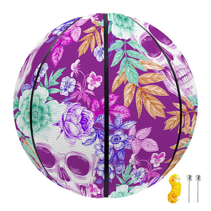 Neon Skull Floral Pattern Print Basketball
