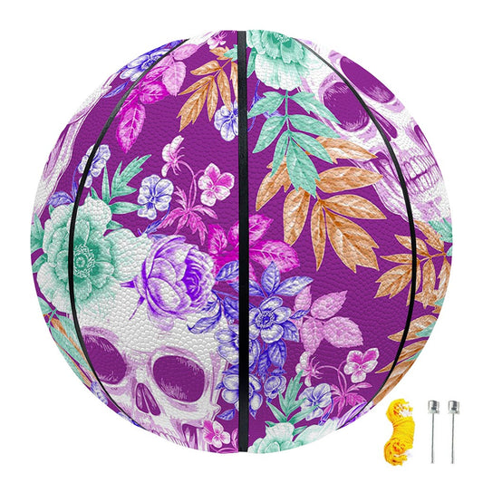 Neon Skull Floral Pattern Print Basketball