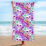 Neon Skull Floral Pattern Print Beach Towel