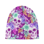 Neon Skull Floral Pattern Print Beanie