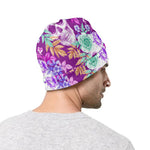 Neon Skull Floral Pattern Print Beanie