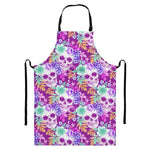 Neon Skull Floral Pattern Print Bib Apron With Pocket