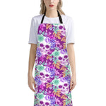 Neon Skull Floral Pattern Print Bib Apron With Pocket