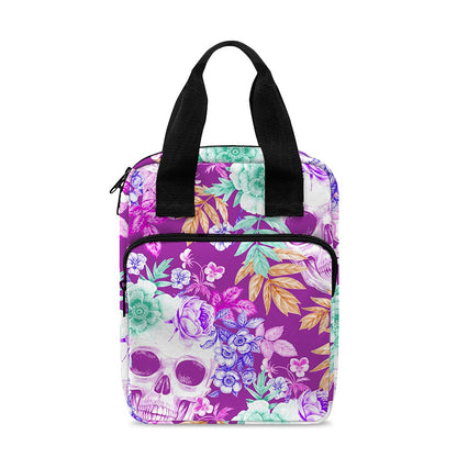 Neon Skull Floral Pattern Print Bible Tote Bag