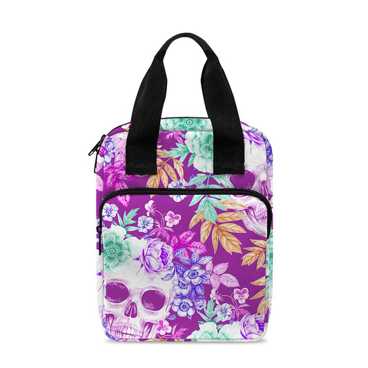 Neon Skull Floral Pattern Print Bible Tote Bag