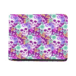 Neon Skull Floral Pattern Print Bifold Wallet