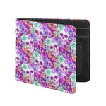 Neon Skull Floral Pattern Print Bifold Wallet