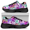 Neon Skull Floral Pattern Print Black Chunky Shoes