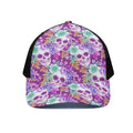 Neon Skull Floral Pattern Print Black Mesh Trucker Hat