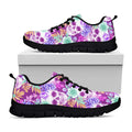 Neon Skull Floral Pattern Print Black Running Shoes