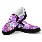 Neon Skull Floral Pattern Print Black Slip On Sneakers