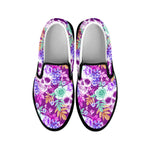Neon Skull Floral Pattern Print Black Slip On Sneakers