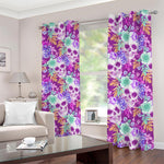 Neon Skull Floral Pattern Print Blackout Grommet Curtains