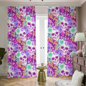 Neon Skull Floral Pattern Print Blackout Pencil Pleat Curtains