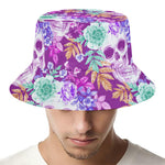Neon Skull Floral Pattern Print Bucket Hat