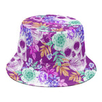 Neon Skull Floral Pattern Print Bucket Hat