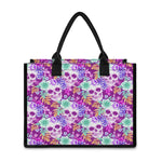 Neon Skull Floral Pattern Print Canvas Tote Bag