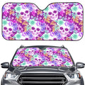 Neon Skull Floral Pattern Print Car Windshield Sun Shade
