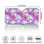 Neon Skull Floral Pattern Print Car Windshield Sun Shade