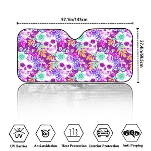 Neon Skull Floral Pattern Print Car Windshield Sun Shade