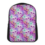 Neon Skull Floral Pattern Print Casual Backpack